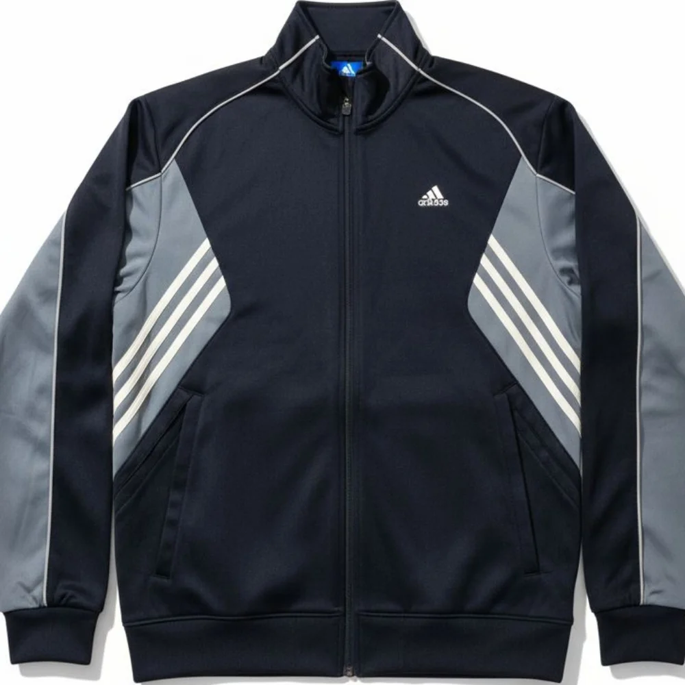 Y2K Adidas Track Jacket Men's Sz L Black GRAY WHITE STRIPES Zipper Retro Vintage